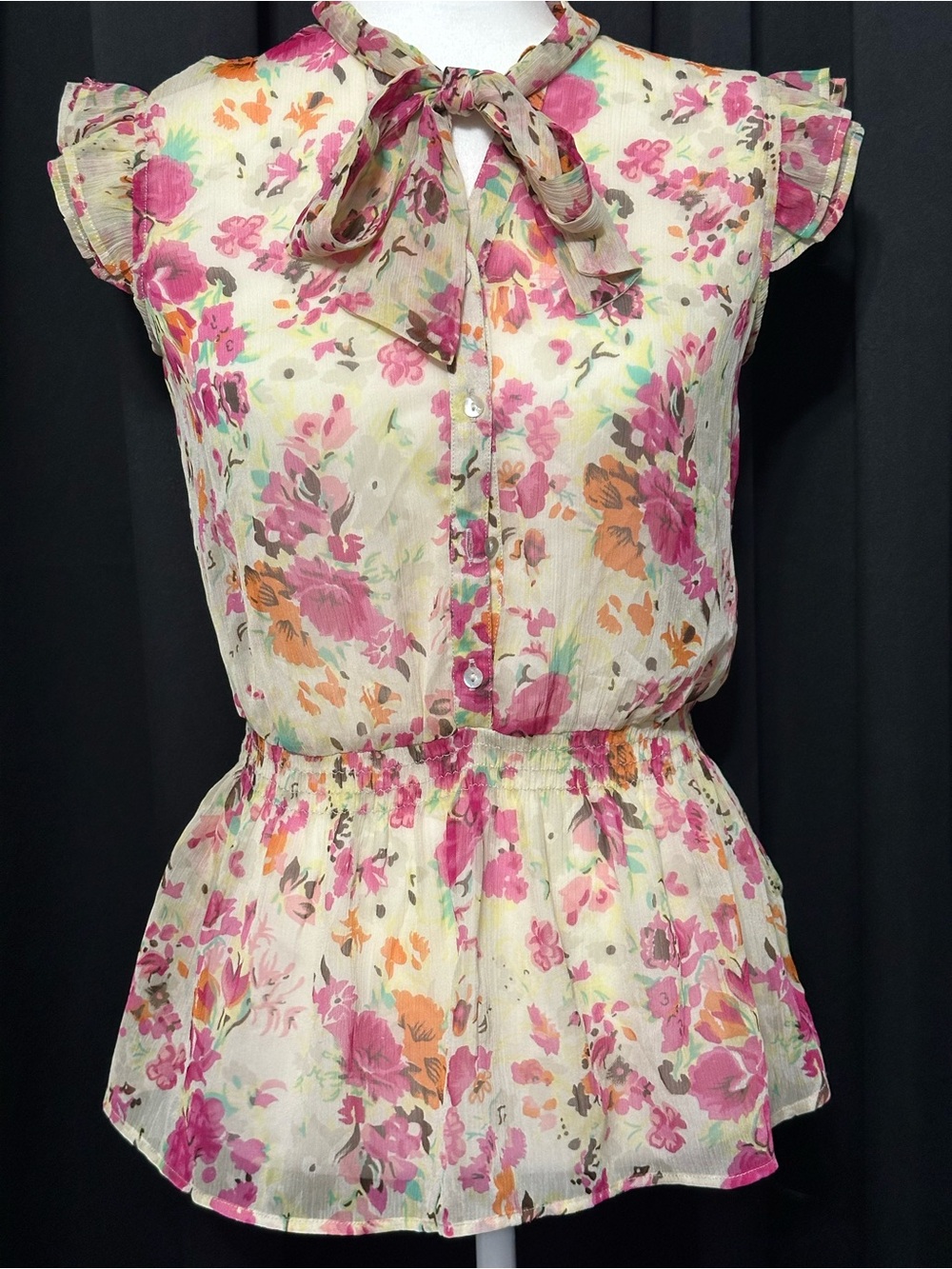 Floral Tie-Neck Peplum Blouse
